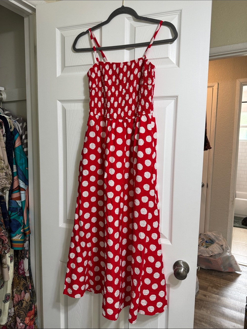 Red Polka Dot Smocked Sundress with Spaghetti Straps